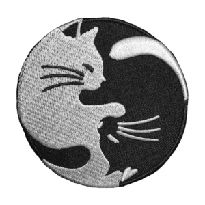 Cat Yin Yang Chinese Kung Fu Black/White Embroidery Patch