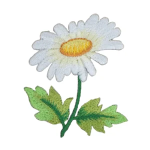 White Daisy with Leaves Flower Embroidery Patch