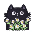 cat and daisy black Embroidery Patch