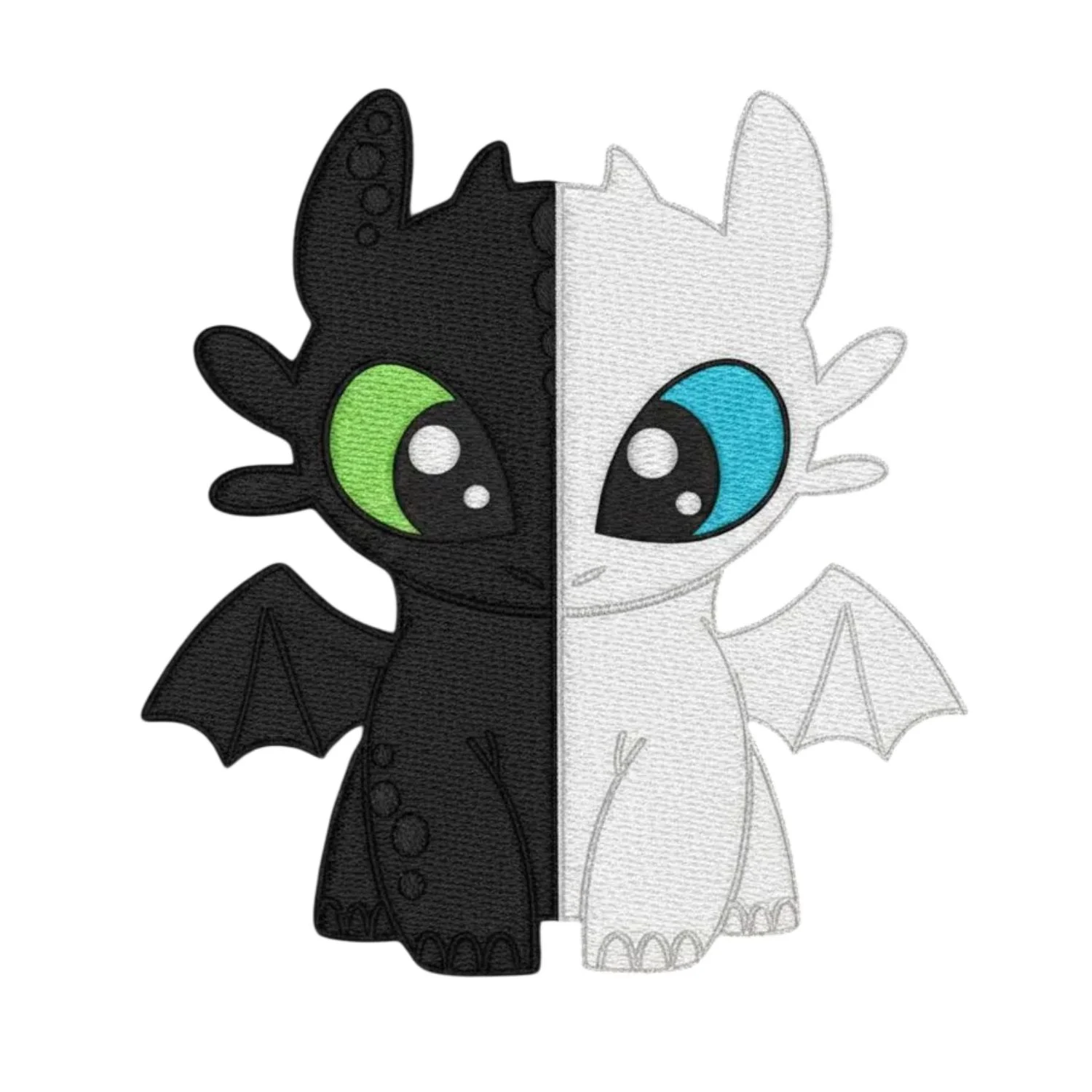 Toothless and Light Fury Split Embroidery Patch